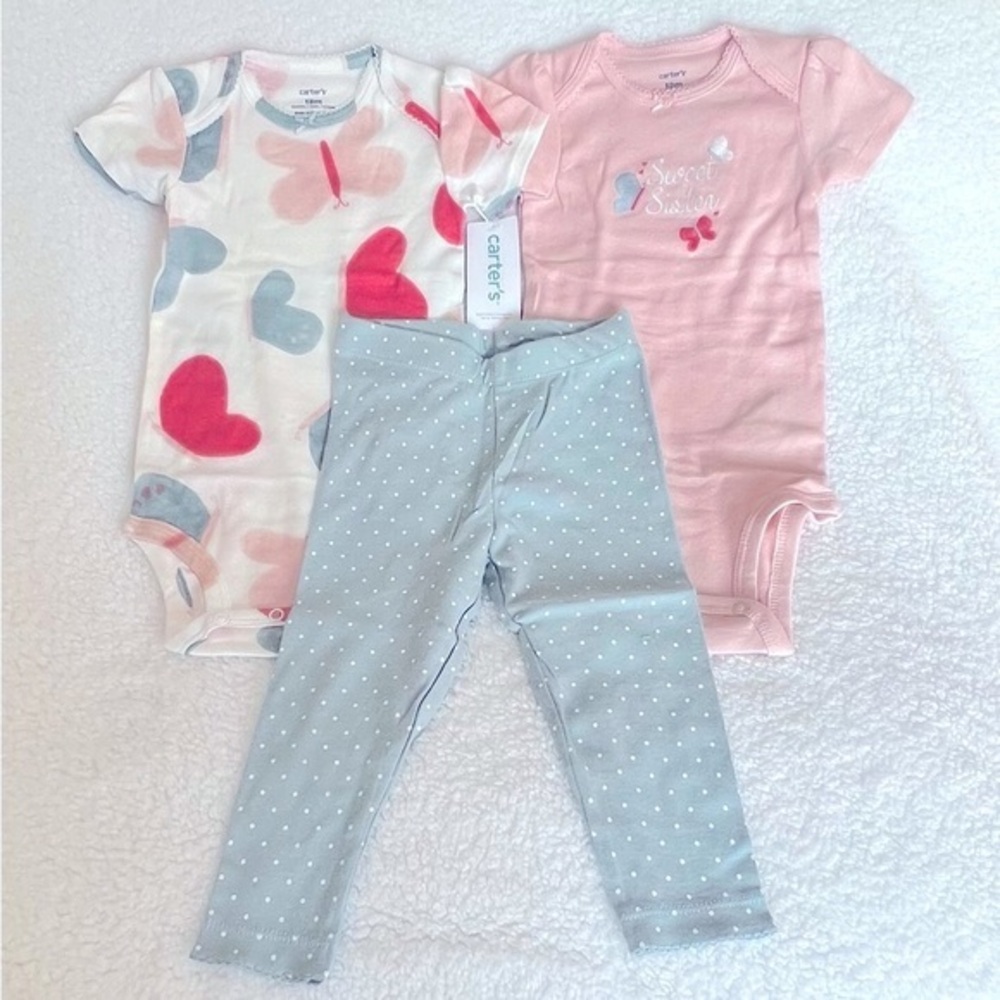 Carter’s tee oonsie(X2) and butterfly pants set. Girls- 18 month